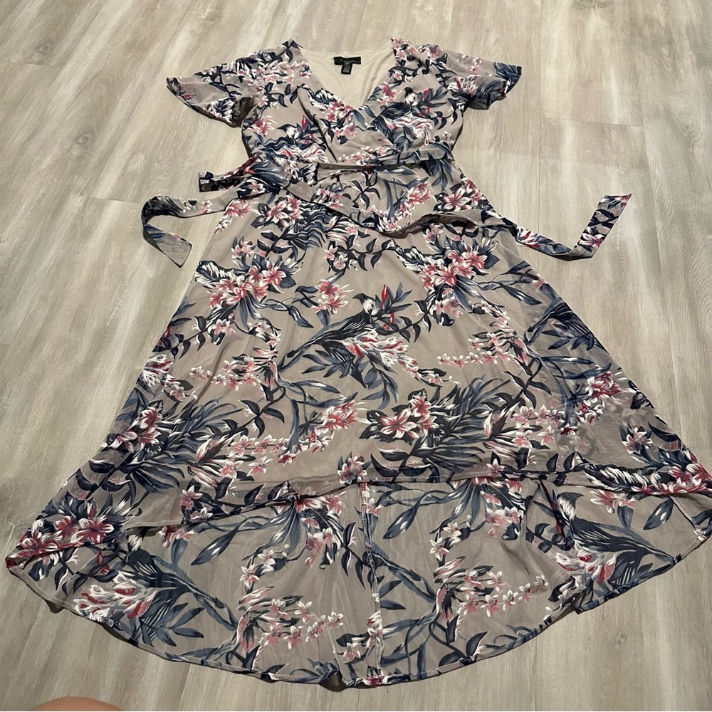 R&M Richards Purple Grau Floral High Low Dress Sz 8P